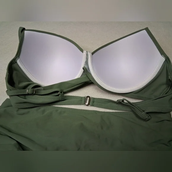 Olive Green Women's Two-Piece Swim Set - Padded Underwire Bikini - Picture 6 of 6